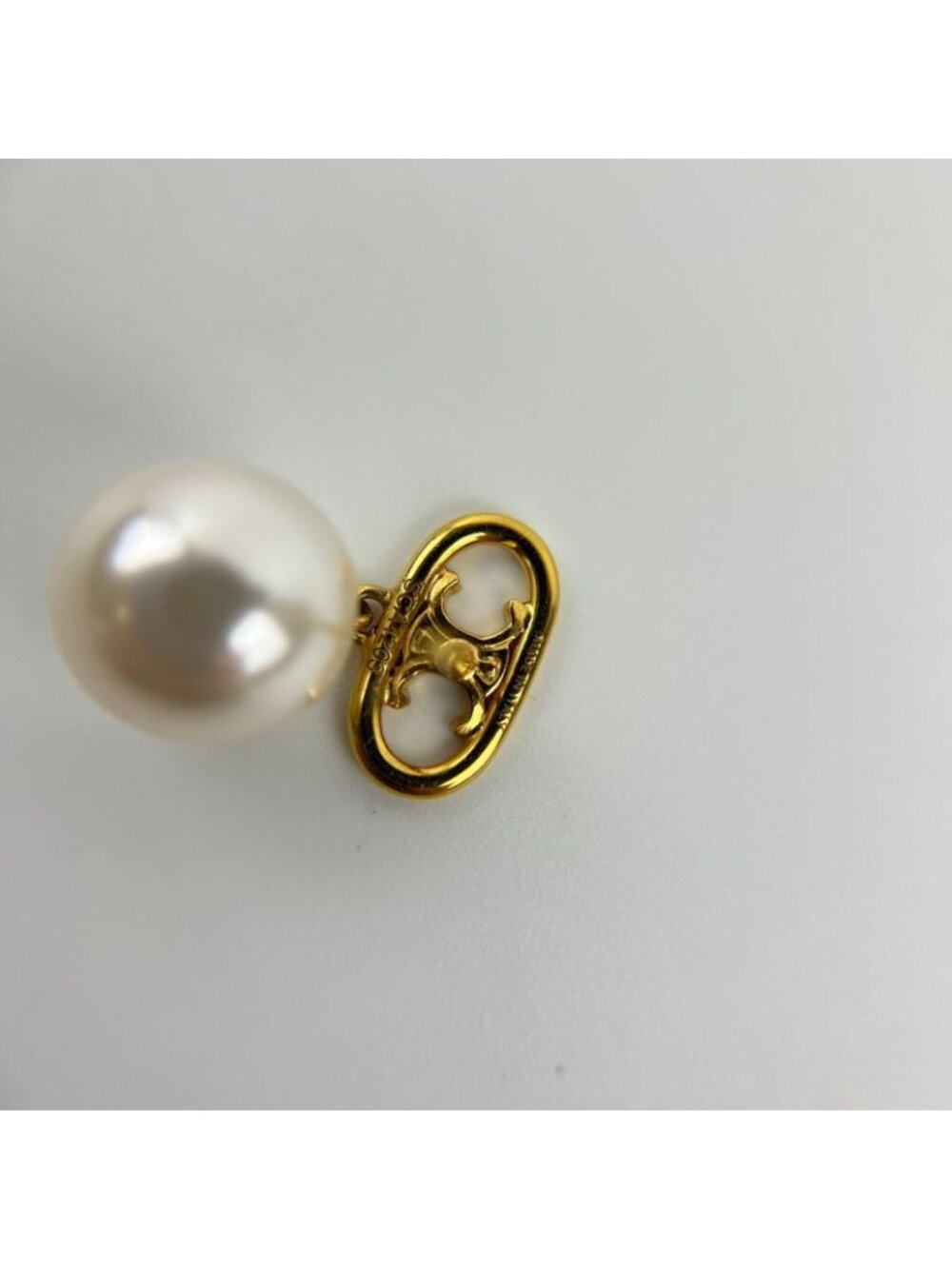 Celine Logo Triomphe Earrings Gold Vintage - Picture 16 of 16